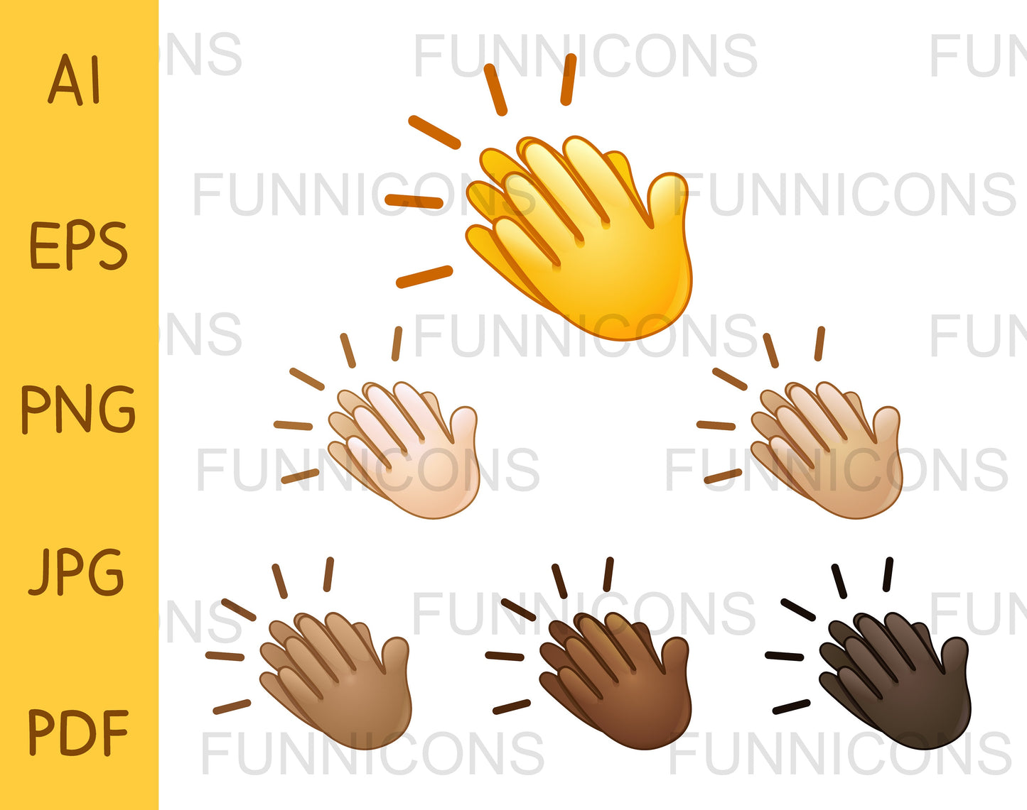 Clapping hands sign emoji set of various skin tones