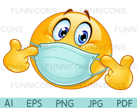 Emoji with Medical Mask over Mouth Pointing at himself with Both Hands, Pick me