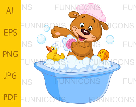 Cute Teddy Bear Scrubbing his Arm in a Bath Tub, Taking a Bath