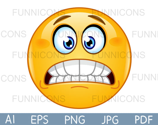 Grimacing Emoji Showing Bared Teeth, Nervous, Stress or Scare Facial Expression