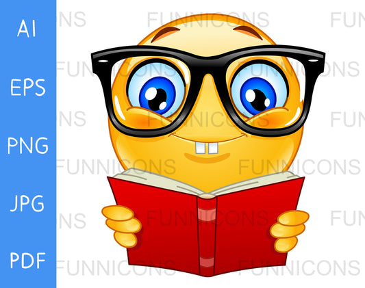 Nerd Emoji Wearing Big Eyeglasses and Reading a Book