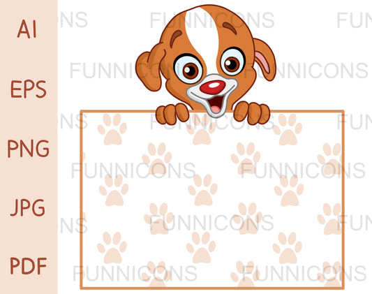 Cute Puppy Looking over a Blank Paw Print Pattern Sign