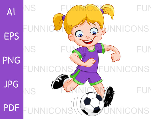 Happy Soccer Football Girl Kicking a Ball