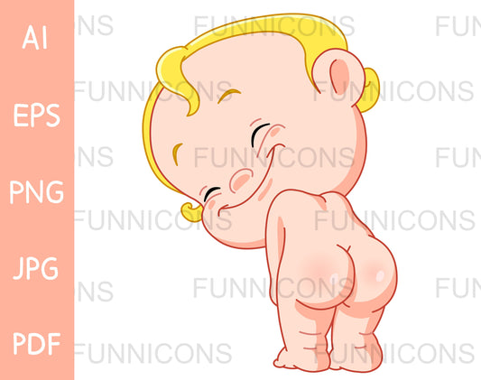 Happy Blond Baby Boy or Girl Showing his or her Butt