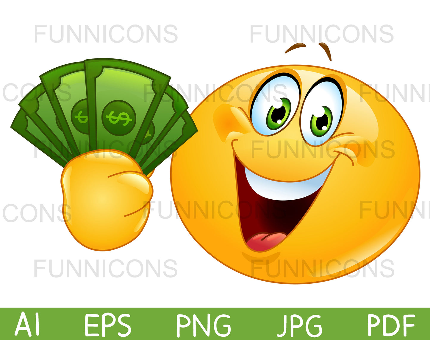 Happy Emoji Holding Dollar Bills, Cash Money