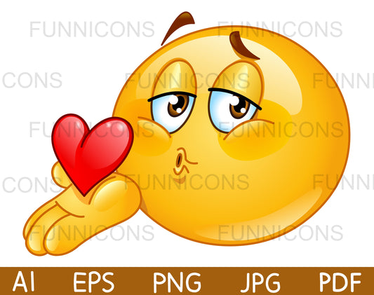 Male Emoji Face Blowing or Throwing a Kiss with Red Heart