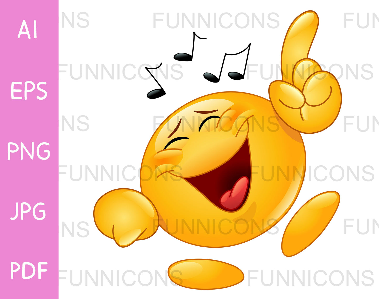 Happy or Singing Emoji Dancing to Music Notes