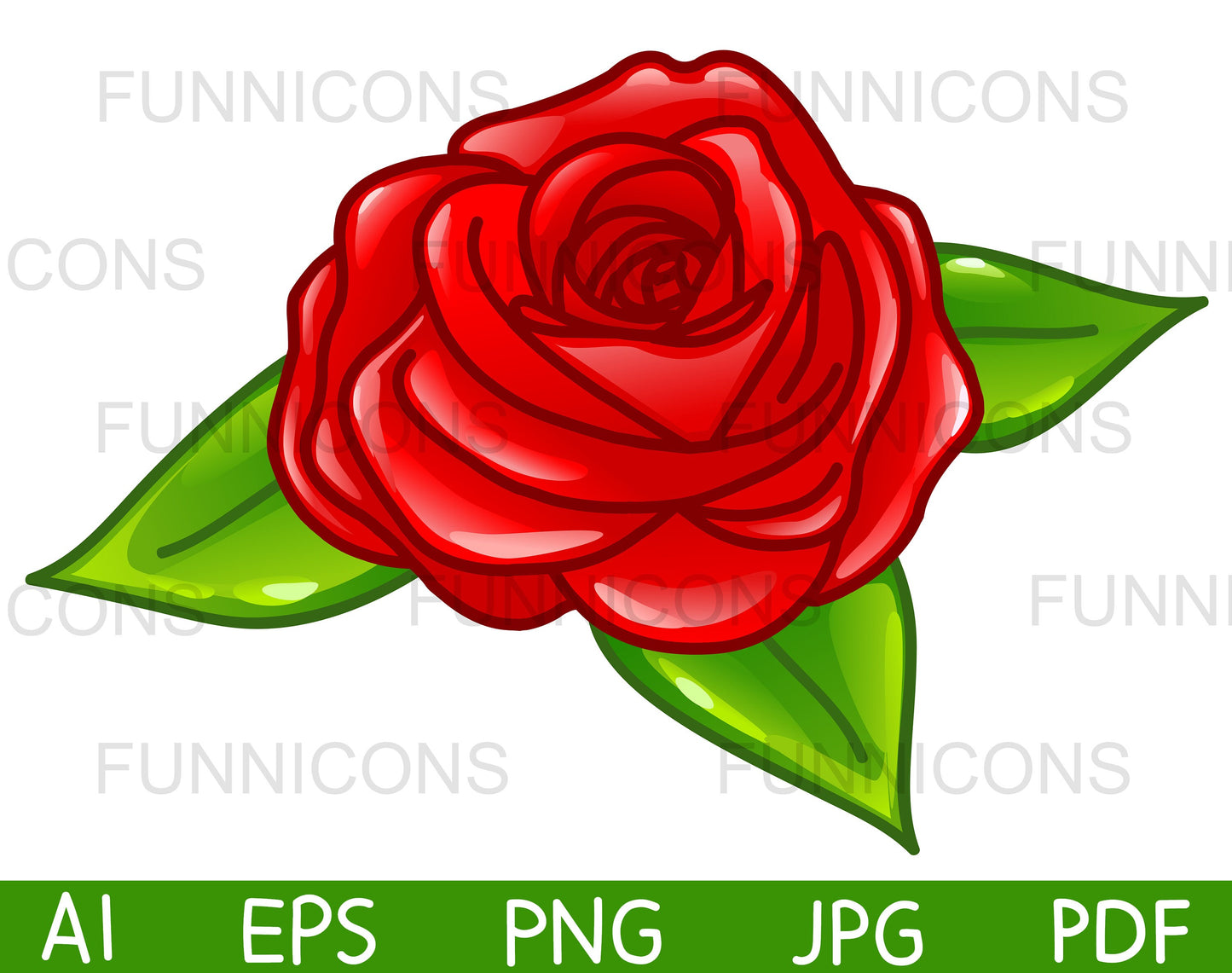 Glossy Red Rose with Green Leaves