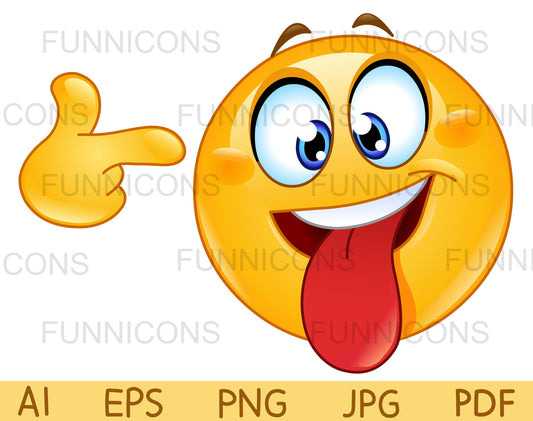 Crazy Face Emoji with Tongue out Pointing a Finger to his Head