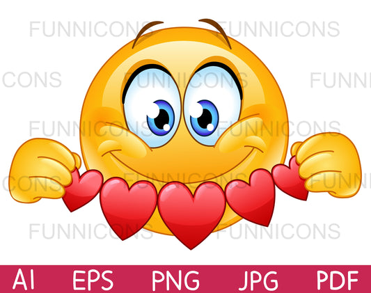 Smiling Emoji Holding Hearts Garland, Bunting Cutouts Paper Banner