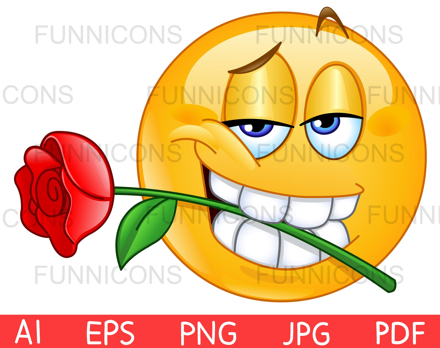 Charming Emoji Holding a Red Rose Flower Between His Teeth