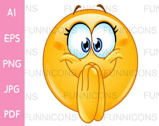 Excited Female Emoji Clasping or Folding Her Hands