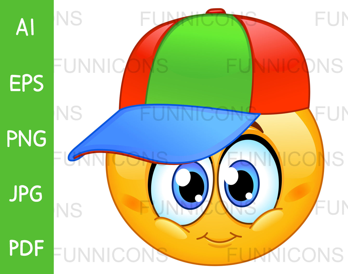 Happy Kid Emoji Face Wearing a Colorful Baseball Cap