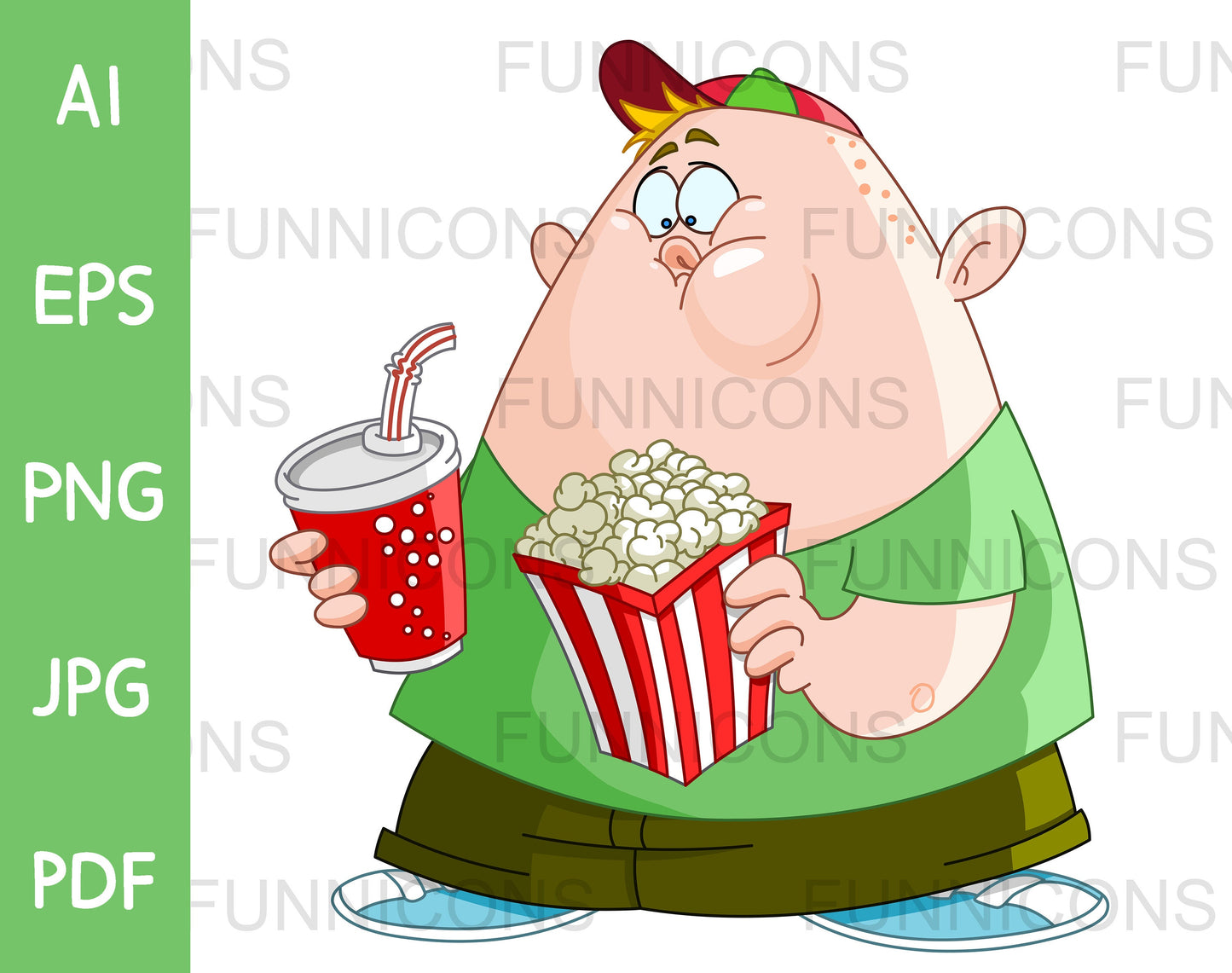 Chubby Boy with Movie Popcorn and Soda