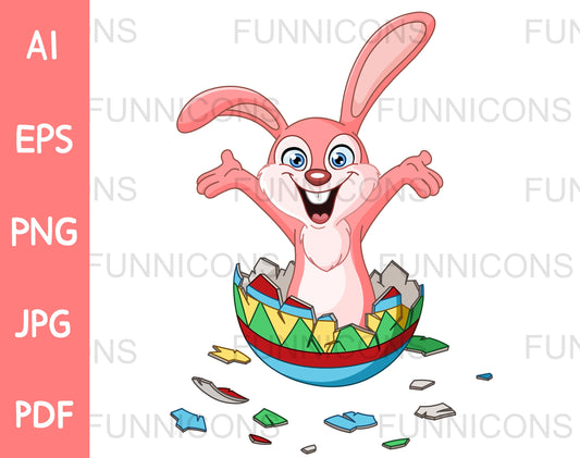 Happy Bunny Rabbit Popping out of a Colorful Easter Egg