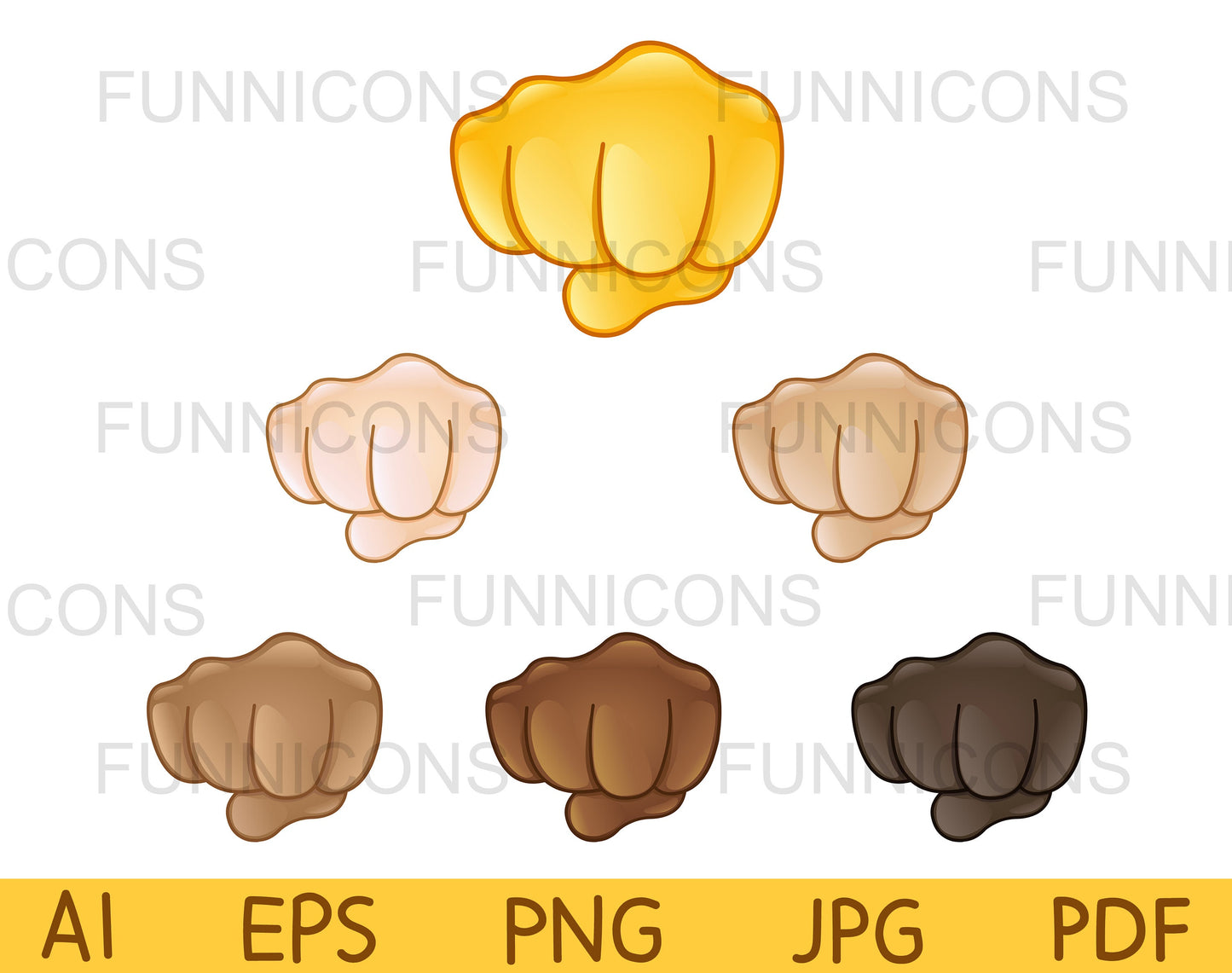 Fisted Hand Sign Emoji Set of Various Skin Tones
