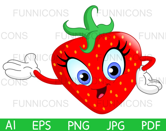 Strawberry Cartoon Character Presenting with her Hand