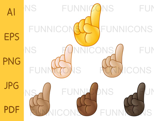 Index Pointing up Hand Emoji Set of Various Skin Tones.