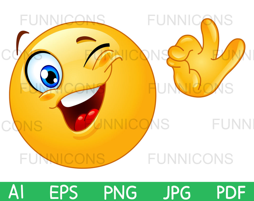 Emoji Winking and Showing OK Sign, Vector clipart stock cartoon image.