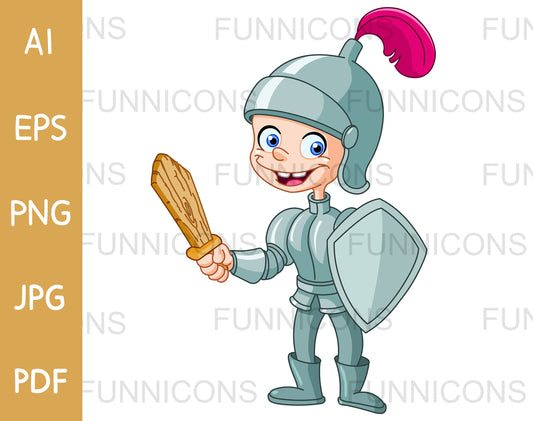 Happy Kid in a Knight Costume Holding a Wooden Sword