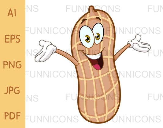 Happy Peanut Cartoon Character Raising his Arms