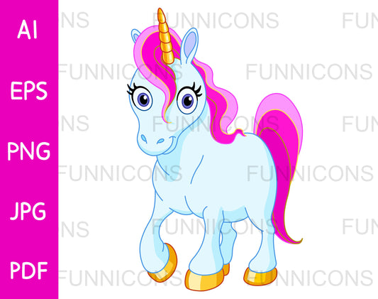 Cute Blue Unicorn with Golden Hooves and Pink Hair