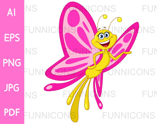 Happy Pink and Yellow Butterfly Presenting with his Hand