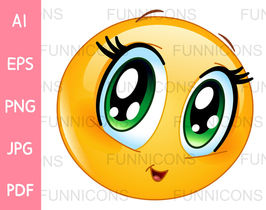 Cute Manga Girl Emoji with Big Green Eyes