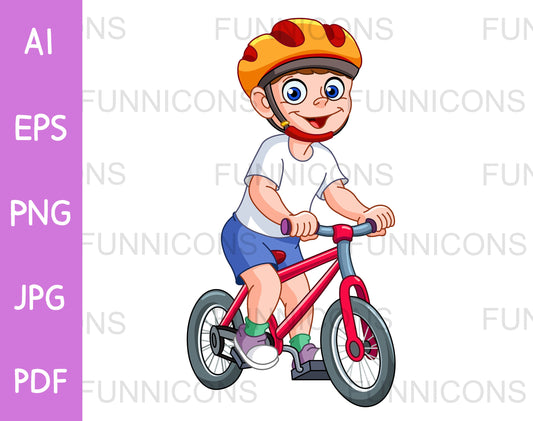Happy Boy Wearing a Helmet and Riding a Bicycle