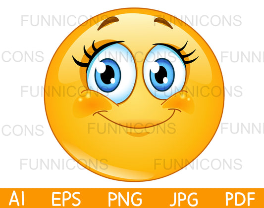 Happy Female Emoji Girl with Long Lashes