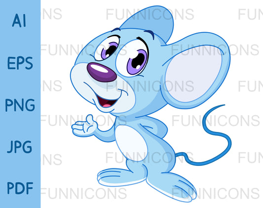 Happy Blue Mouse Presenting with his Hand