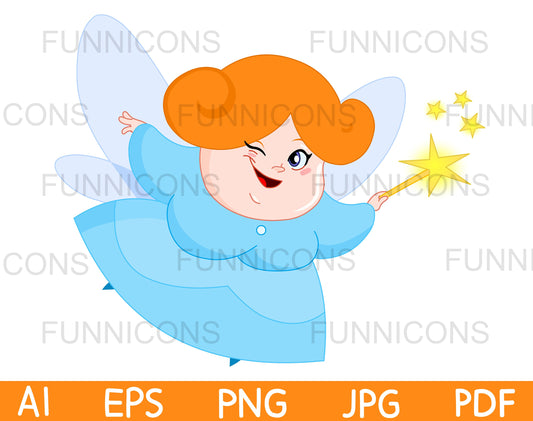 Happy Chubby Fairy Winking and Flying with Magic Wand
