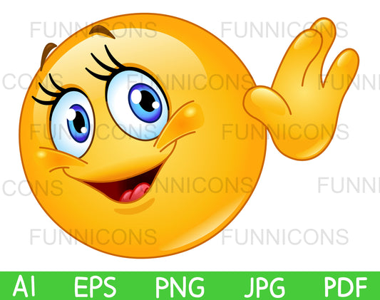 Happy Female Emoji Waving Hello