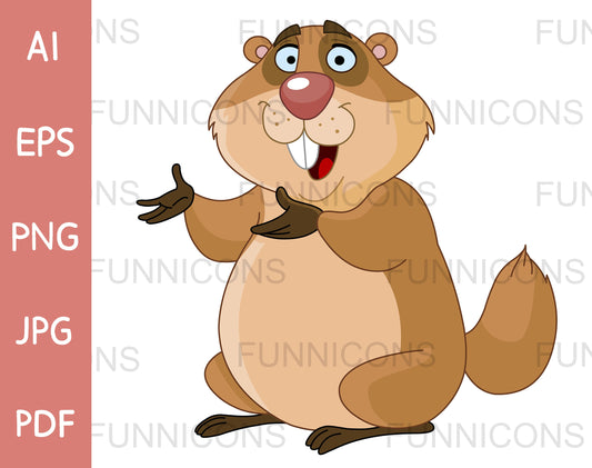 Happy Groundhog Presenting with his Hand