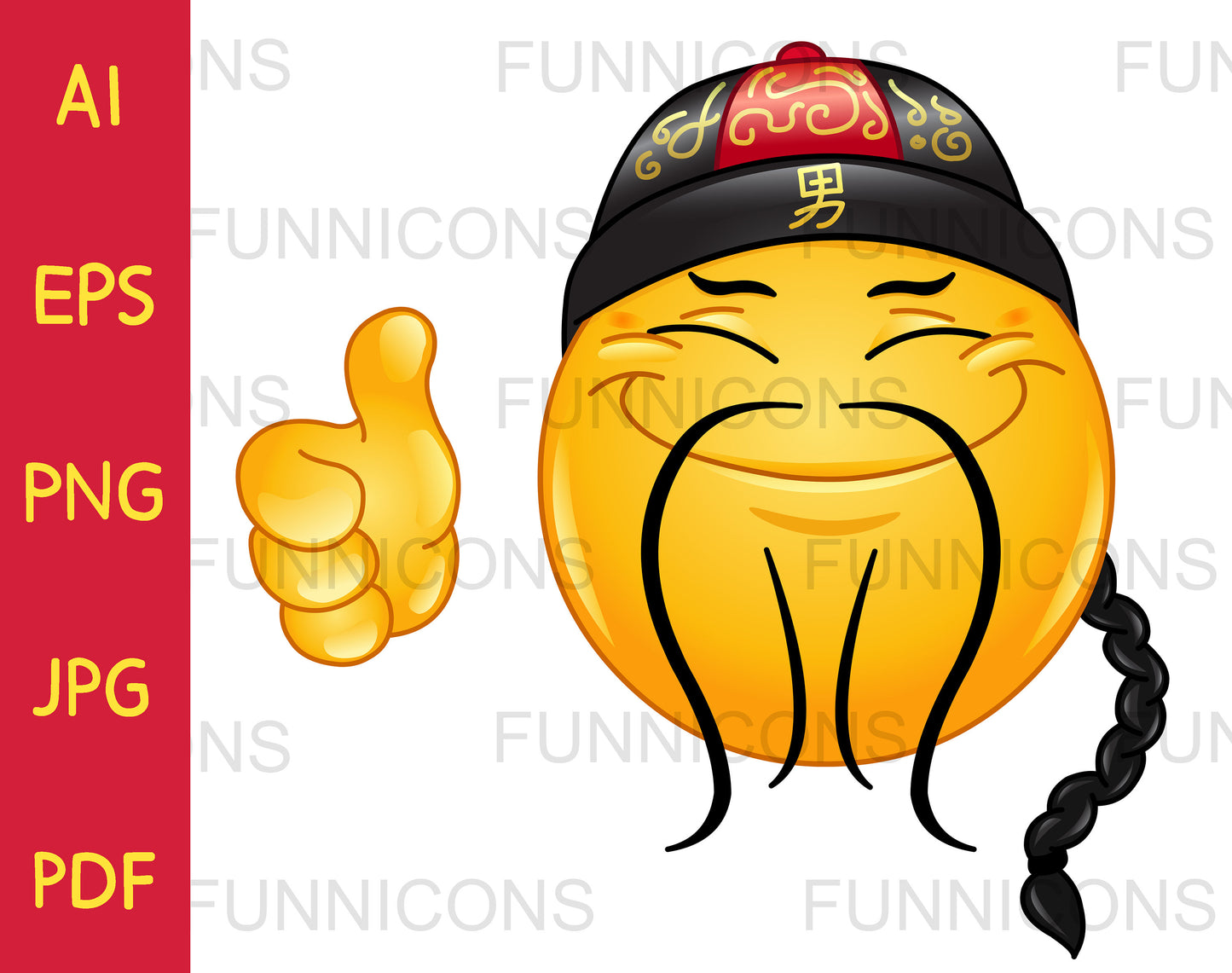 Happy Traditional Chinese Emoji Man Showing Thumb Up, Like Hand Gesture