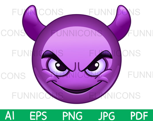 Smiling face emoji with horns, Purple devil