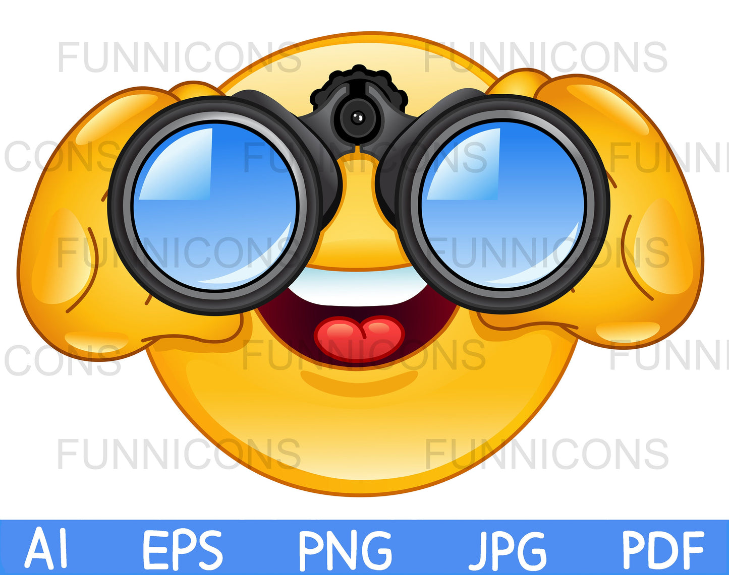 Happy Emoji Looking through Binoculars and Searching