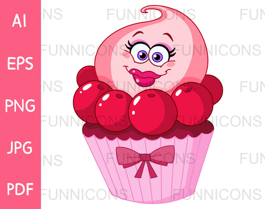 Cute Cherry Cupcake Face Character