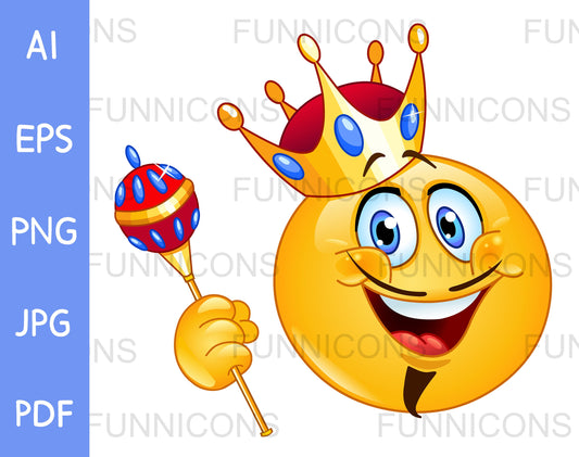 Happy King Emoji with Crown and Scepter