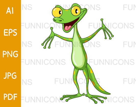 Happy Green Gecko Lizard Holding up his Arms