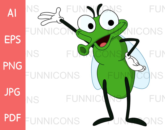 Happy Green Fly Mosquito Presenting with his Hand