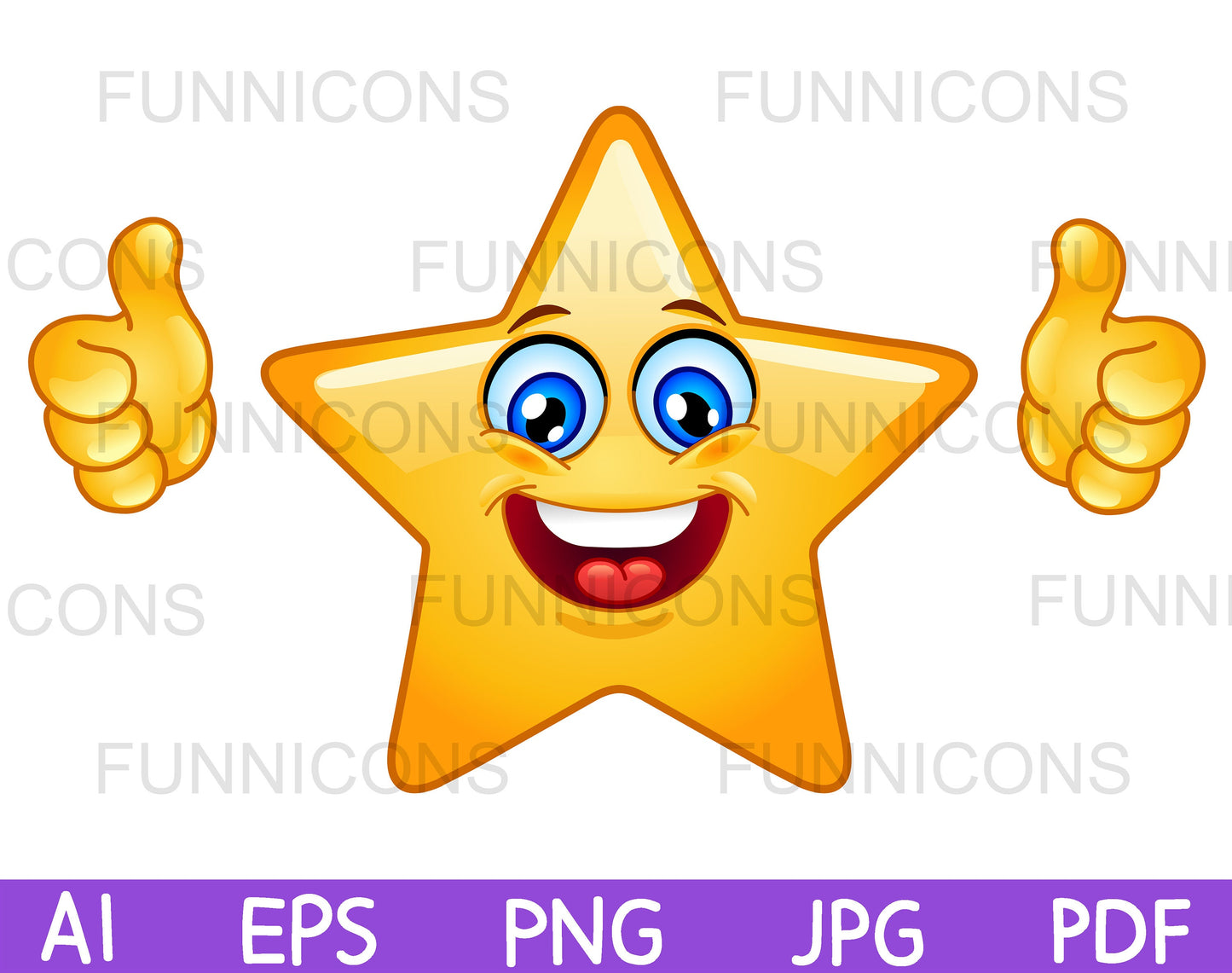 Happy Star Emoji Showing Double Thumbs up, Like Gesture