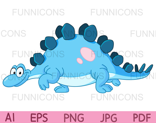 Smiling Blue Stegosaurus Dinosaur Walking