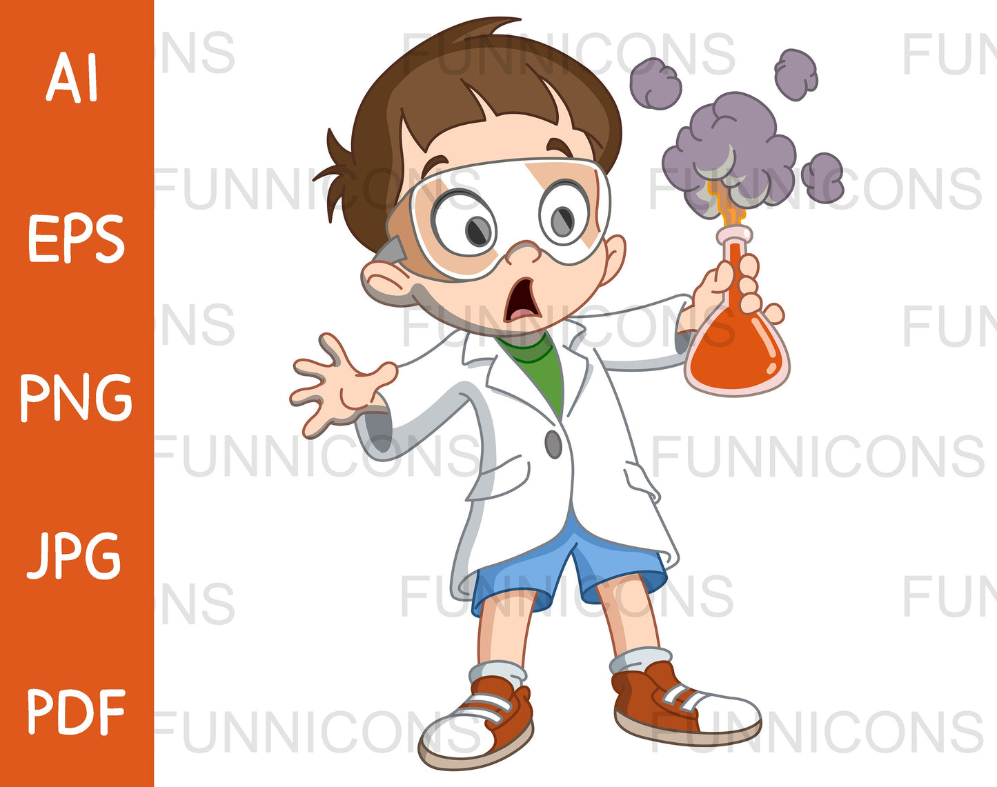 Scientist Boy Holding an Exploding Flask Test Tube during a Science Experiment