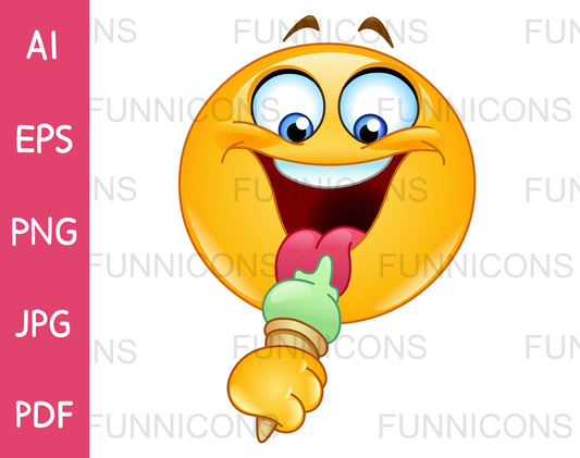 Happy Emoji Eating a Waffle Ice Cream Cone