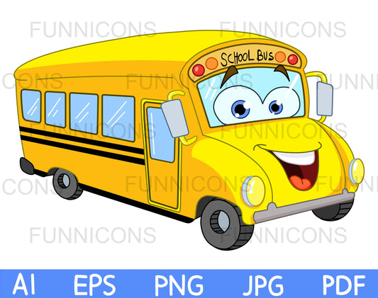 Happy cartoon school bus character