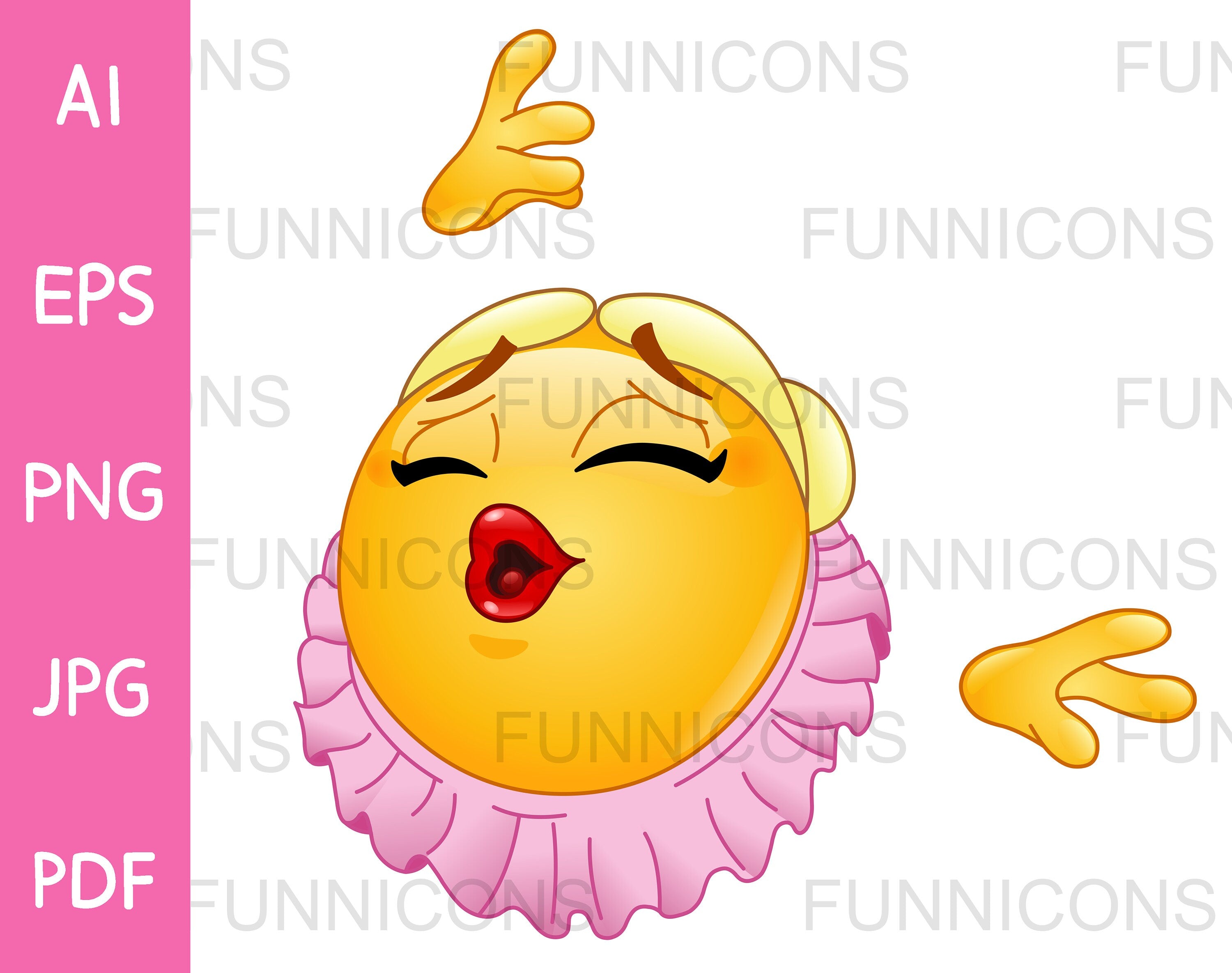 Ballerina Emoji Dancing Ballet, with Pink Tutu, Vector clipart stock.