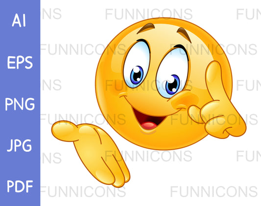 Happy Emoji Pointing with His Finger, Presenting, and Making a Thinking Gesture
