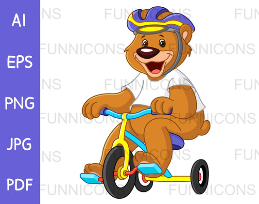 Happy Bear Wearing a Helmet and Riding a Tricycle