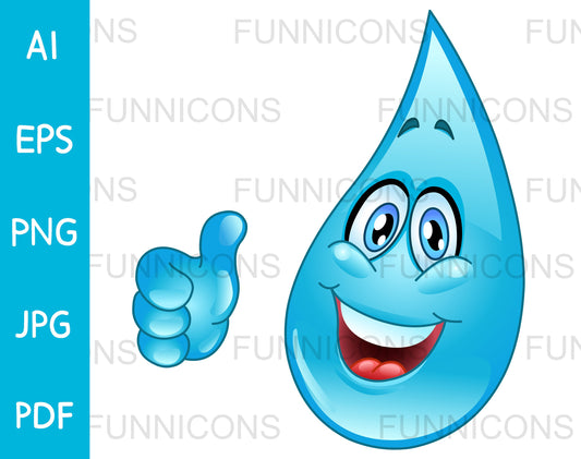 Happy Water Drop Emoji Showing Thumb up Hand, Like OK Gesture